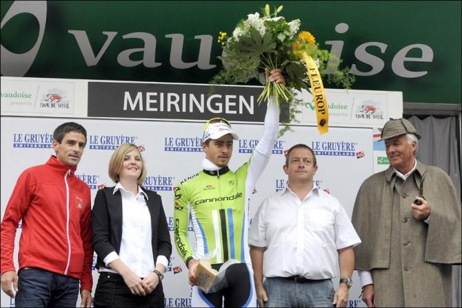Sherlock Holmes joins stage 3 winner Peter Sagan (Cannondale) on the podium
