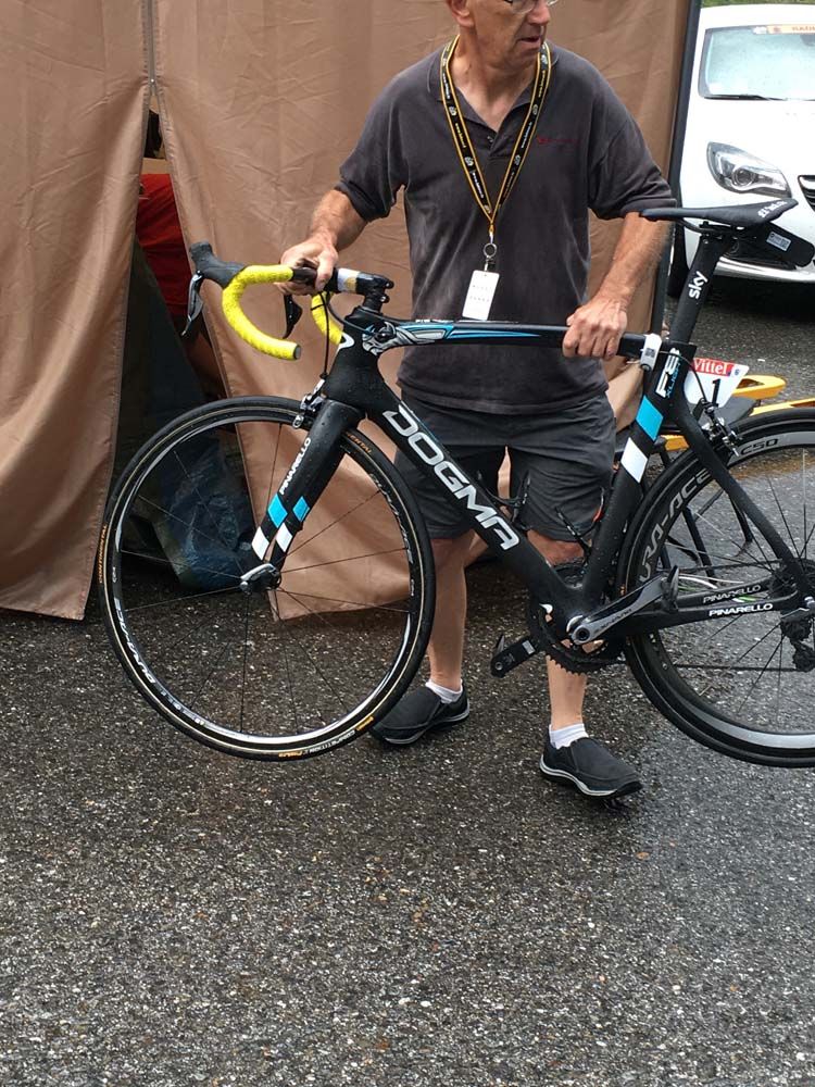 An official prepares to check a bike for mechanical doping after stage 9 at the Tour de France.