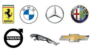 Seven of the best car logos on a white background