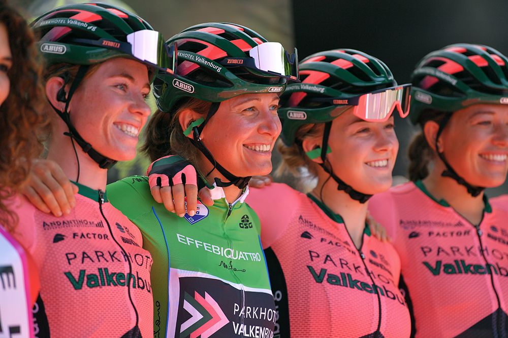 Demi Vollering of The Netherlands and Team Parkhotel Valkenburg / Sofie De Vuyst of Belgium and Team Parkhotel Valkenburg Green Mountain Jersey stage 3 at the Giro Rosa