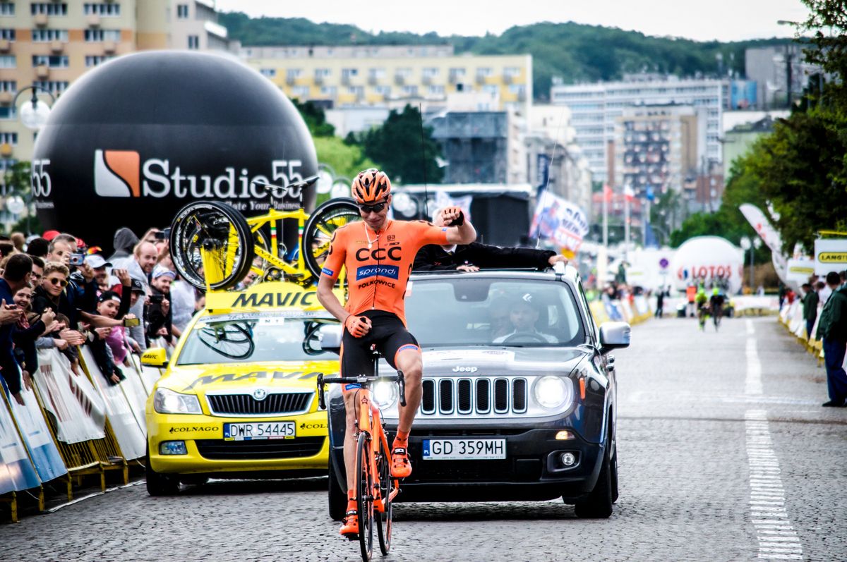 Adrian Kurek (CCC Sprandi Polkowice) takes an emotional win