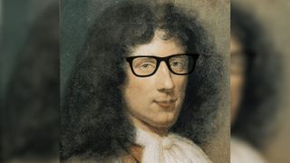 A portrait of Huygens by Bernard Vaillant, with glasses superimposed onto the Dutch astronomer.