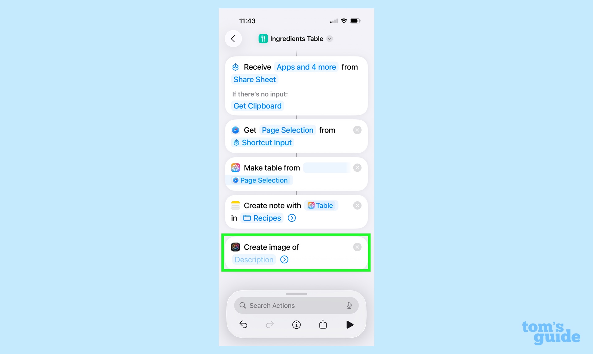 adding an image creation step to a shortcut using apple intelligence