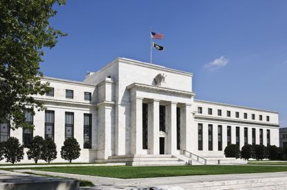 The Federal Reserve building in Washington, D.C., on a sunny day. 
