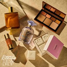 Best new beauty products July 2024, including Victoria Beckham Portofino 94 Shimmering Body Oil, Nars Laguna Ultimate Palette, Dolce Blue Jasmine Perfume, Chanel Chance Soaps, Hourglass Blusher, Aesop Hand Cream and GHD Blow Dry Brush