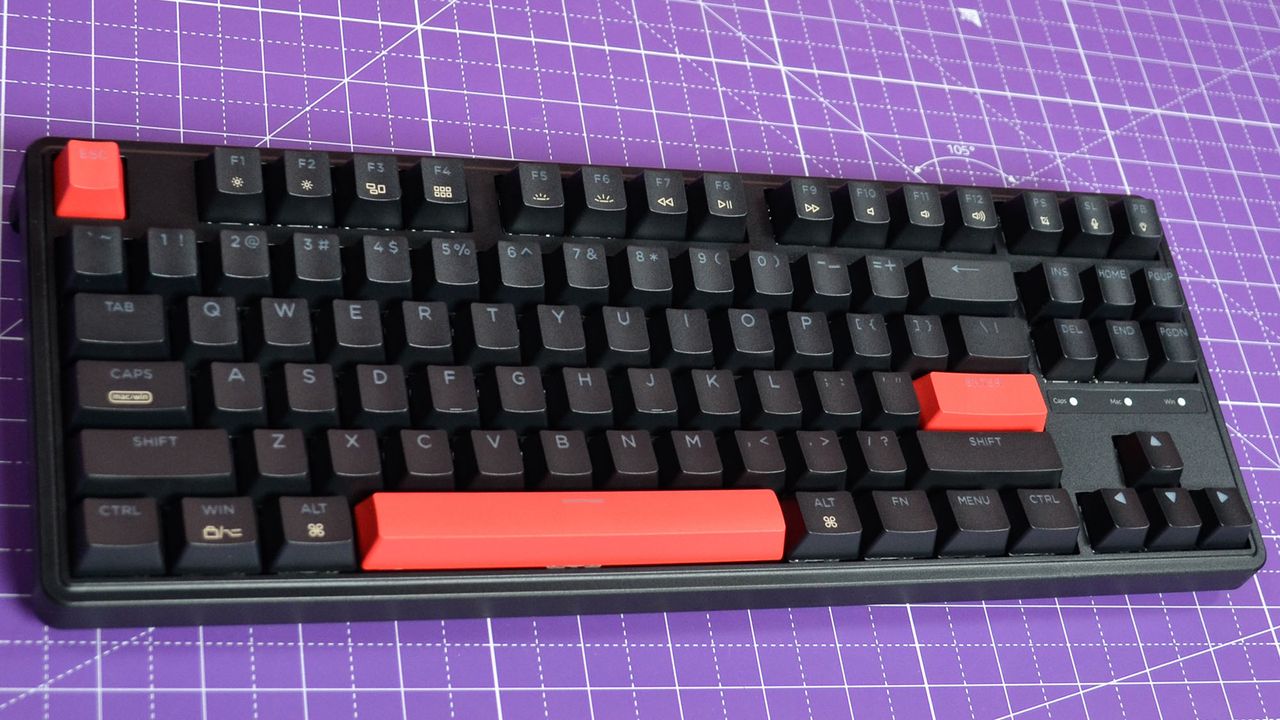 The Keychron C3 Pro on a purple deskmat