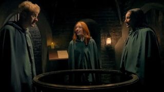 Traitors James Acaster, Hannah Fry and Maya Jama in "The Celebrity Traitors" season 2