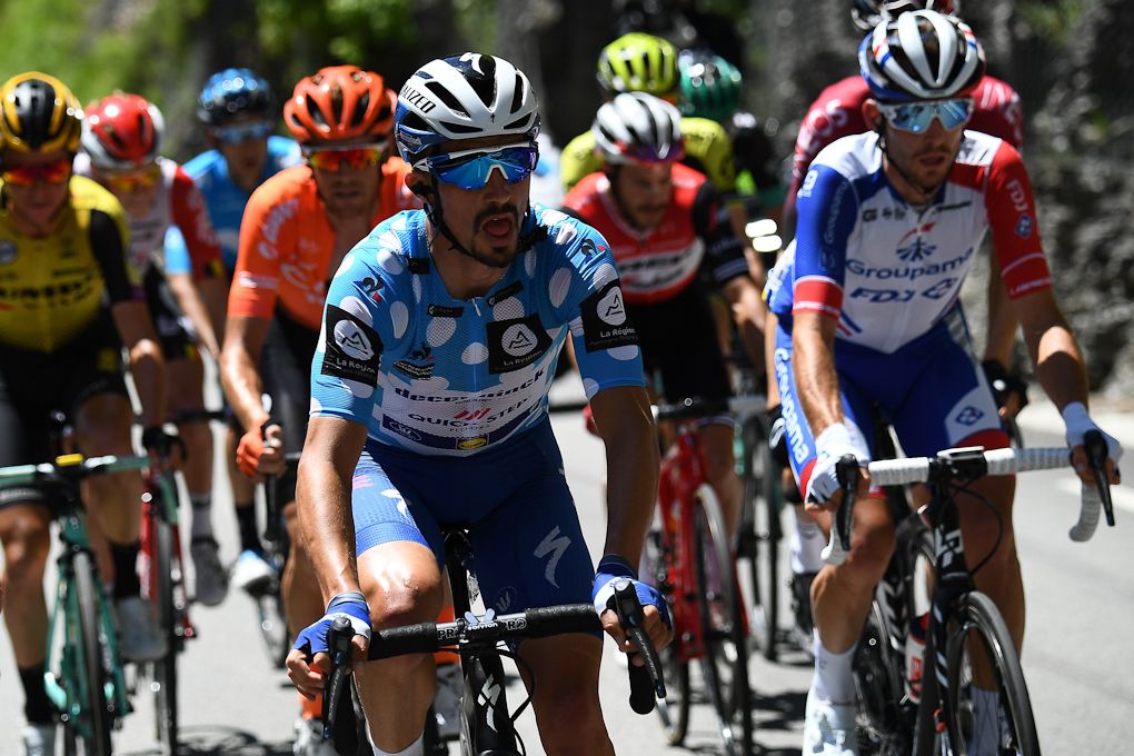 Julian Alaphilippe in polka dots during stage 8 at Dauphine