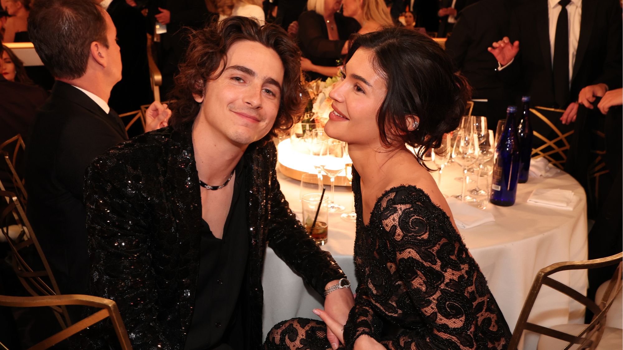 Timothée Chalamet and Kylie Jenner attend the Golden Globes