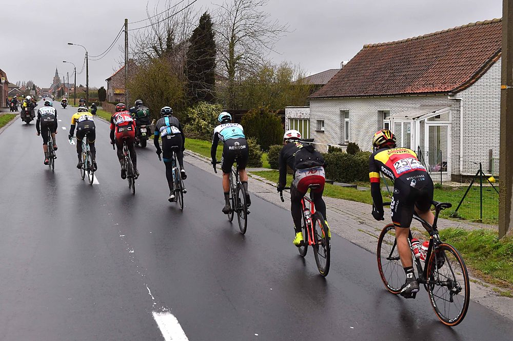 The breakaway on the wet road in Gent-Wevelgem