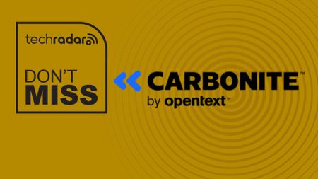 Carbonite by OpenText logo on a gold background next to a TechRadar badge that reads 'Don't Miss'