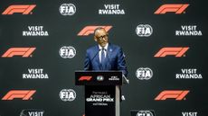 Rwanda de facto leader Paul Kagame speaks at the announcement of the African Grand Prix in Rwanda in the early 2030s