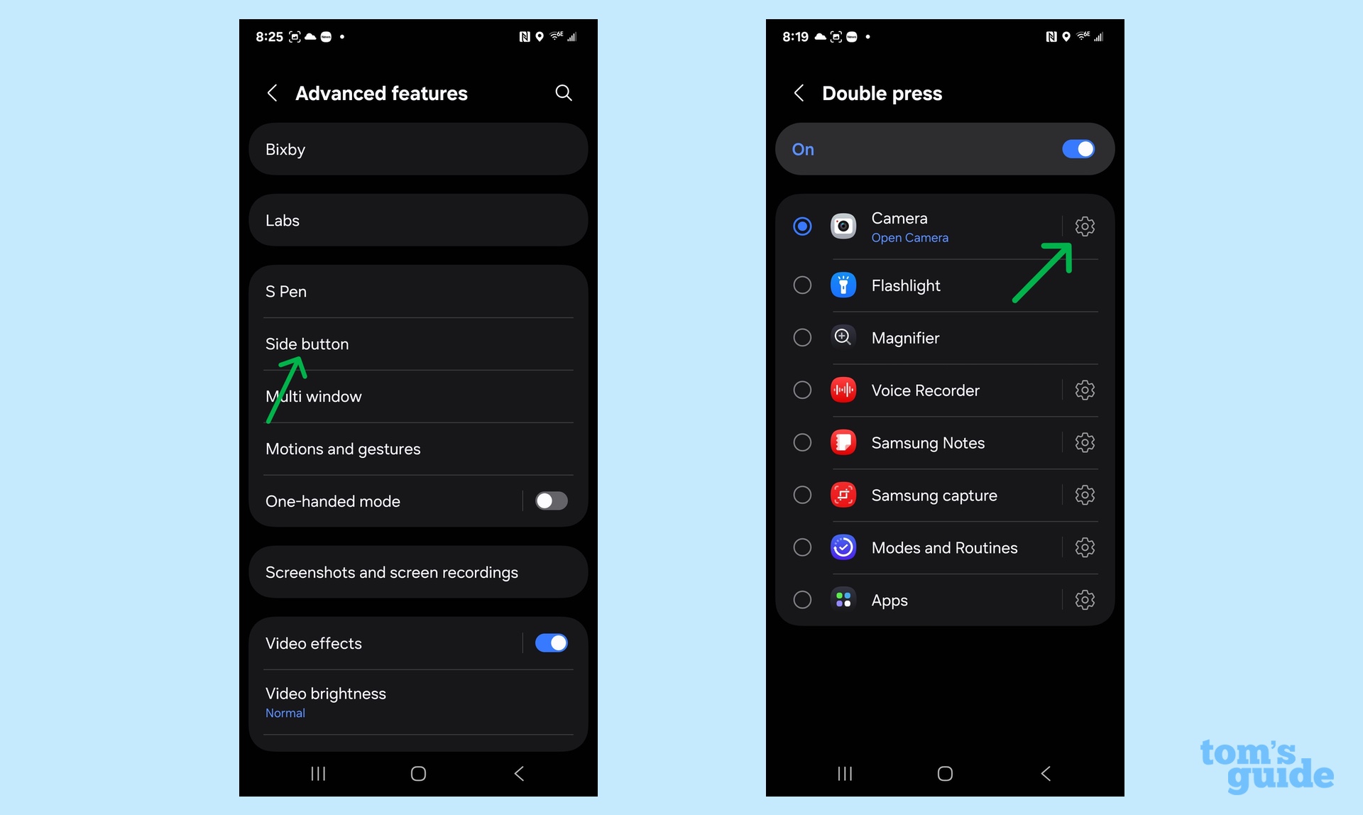 setting a double press action for the galaxy s25 side button