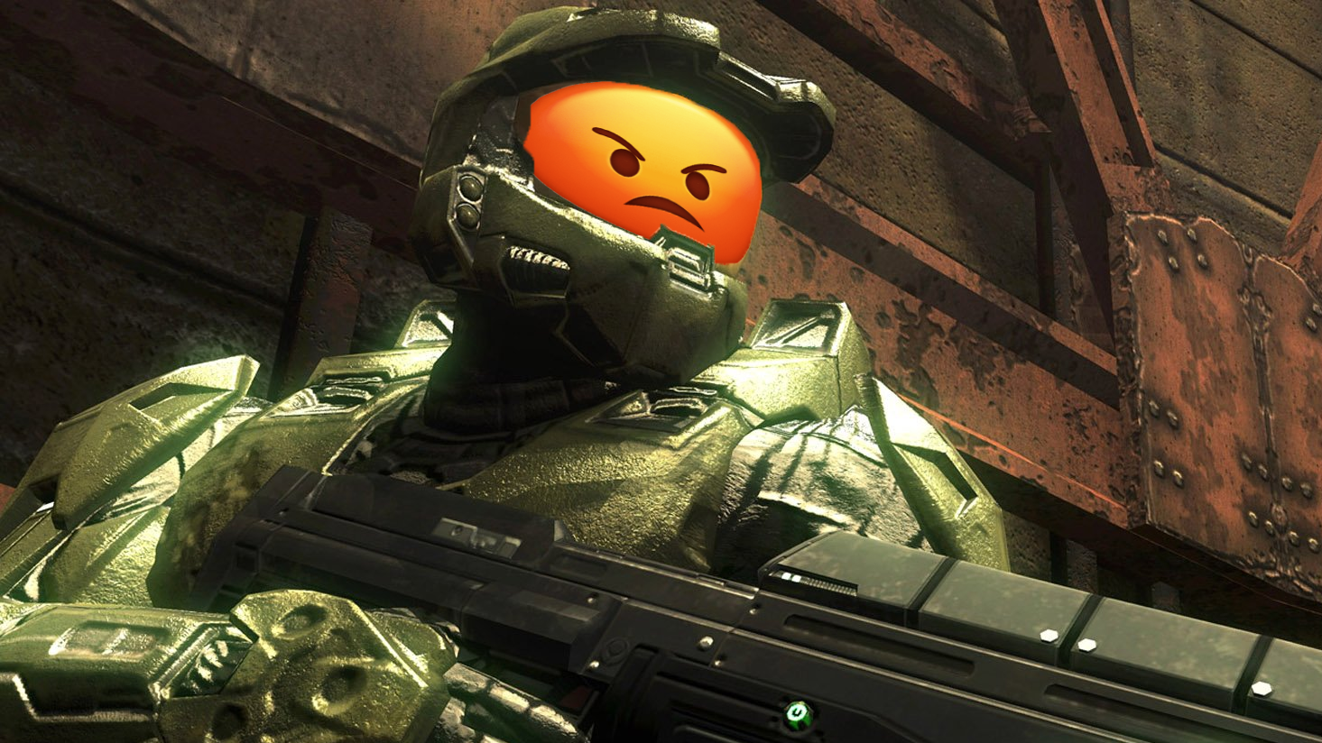 Master Chief with an angry emoji face