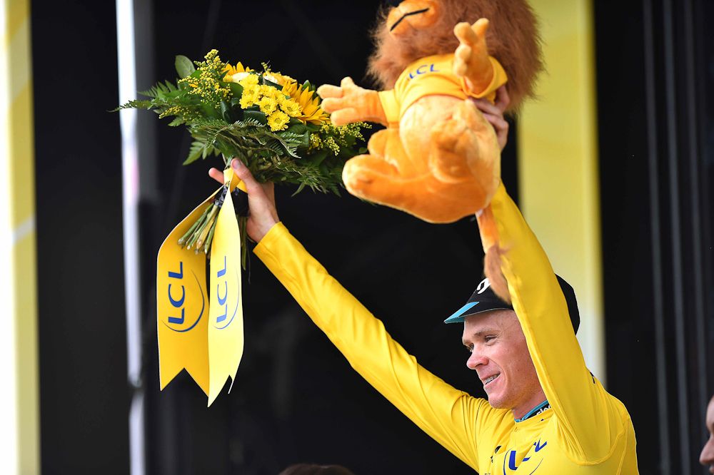 Chris Froome in yellow after stage 15.