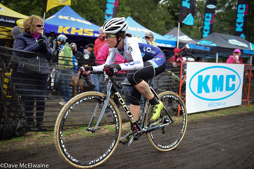 Jena Greaser (JAM/NCC/Vittoria) riding past the Industry Expo