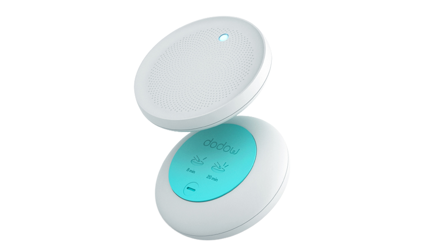 The Dodow sleep device back and front shown on a white background
