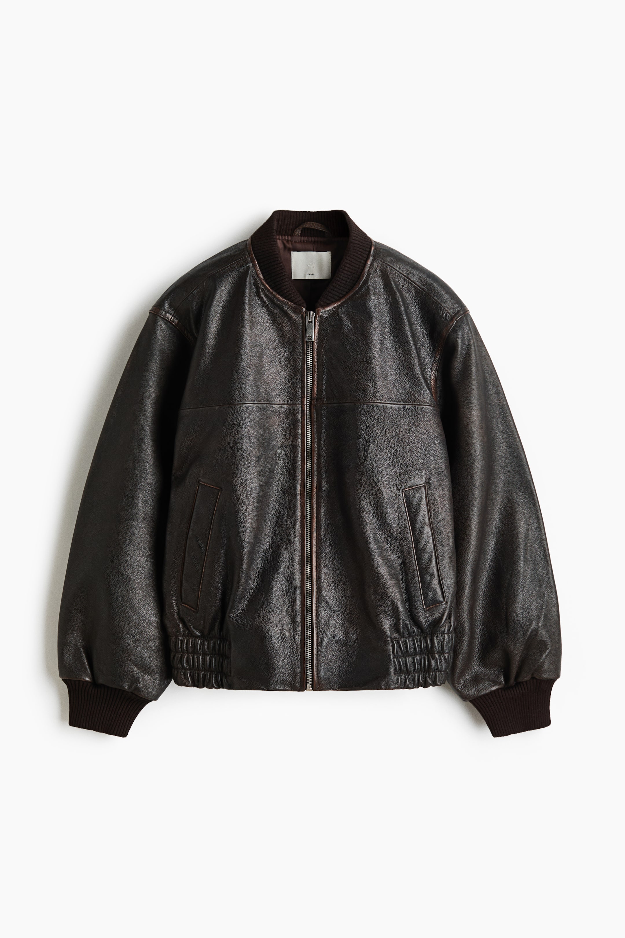 Leather Bomber Jacket - Dark Brown