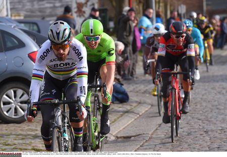Peter Sagan (Bora-Hansgrohe) leads Vanmarcke and Van Avermaet
