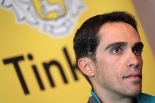 Alberto Contador answers questions at the press conference before the 2016 Tour de France.