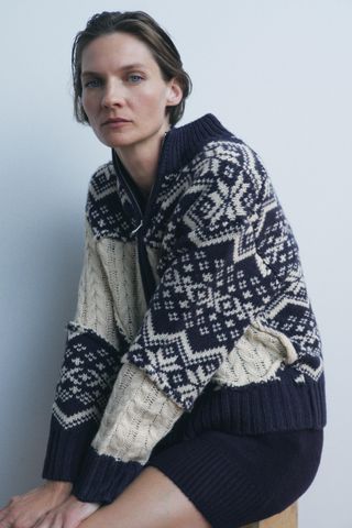 Jacquard Cable-Knit Cardigan