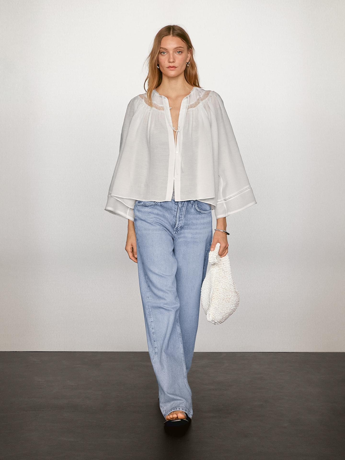 Massimo Dutti, Flowing Blouse With Lace Detail