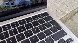 A close-up of the MacBook Air 2022 keyboard