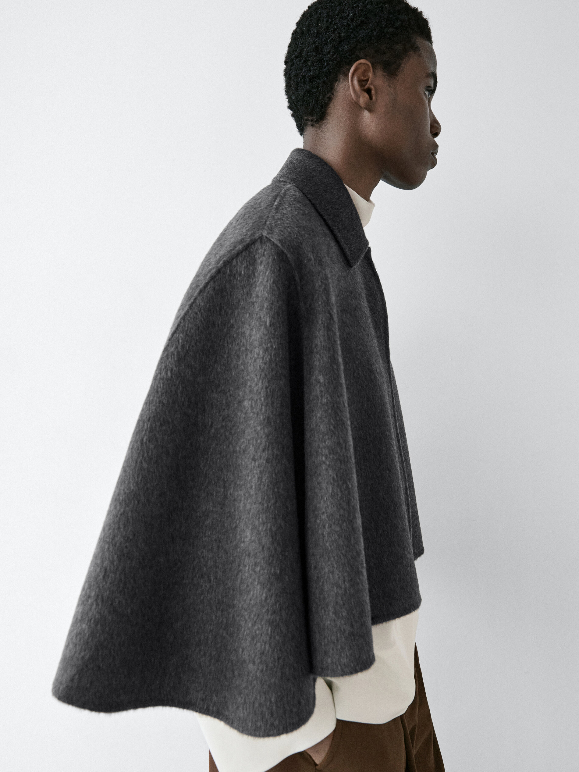 Wool Blend Cape With Shirt Collar