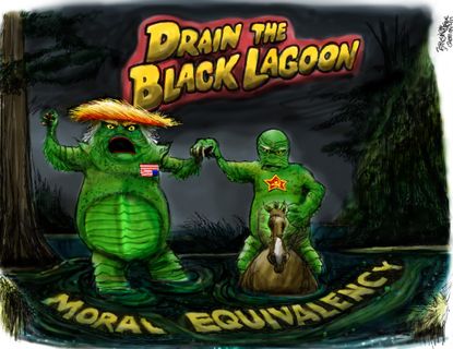Political Cartoon U.S. Drain the swamp Black Lagoon Russia President Trump