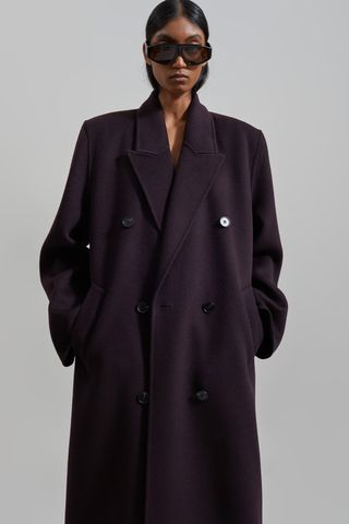 The Frankie Shop Gaia Double Breasted Coat in Dark Plum