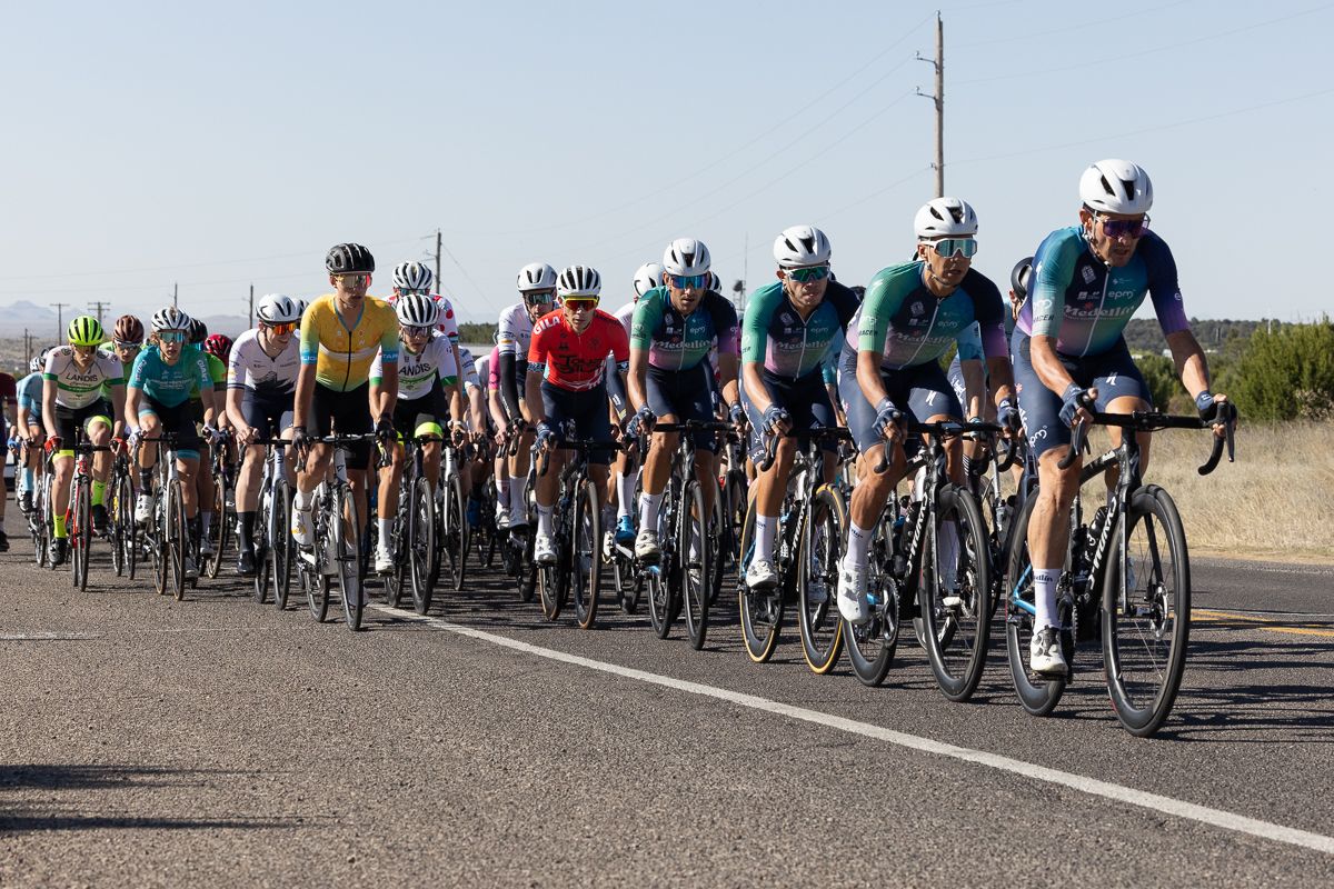 Lopez tucked behind his Team Medellin - EPM teammates on the way to Pinos Alto