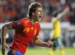 Fernando Llorente celebrates after scoring for Spain against Lithuania in qualifying for Euro 2012 in October 2010.