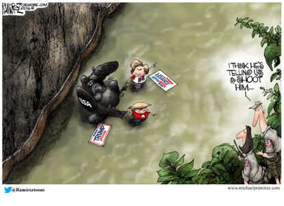 Political Cartoon U.S. Hillary Trump 2016