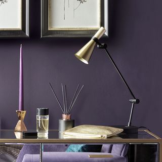 living room with black and satin brass table lamp