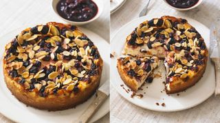 Baked Dark Cherry and Almond Cheesecake