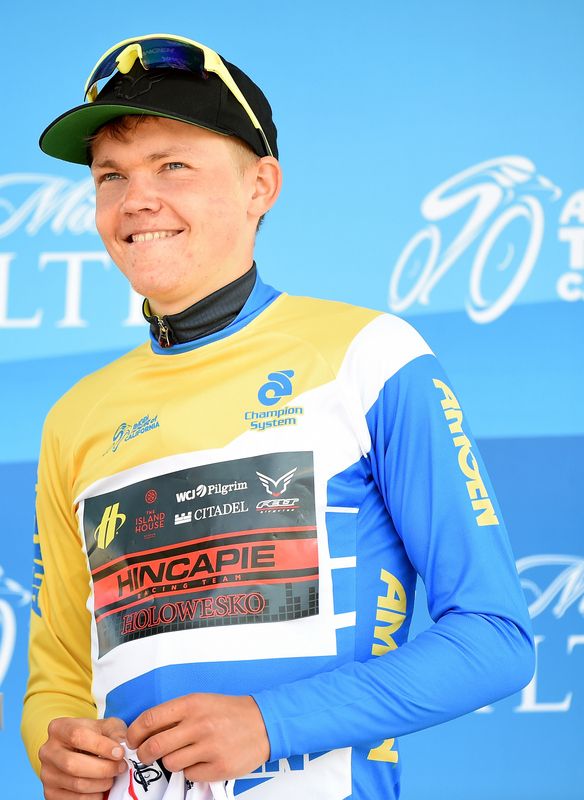 Toms Skujins (Hincapie Racing Team) moves into the yellow jersey