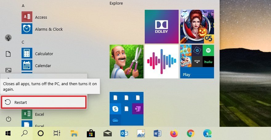 Windows 10 restart option