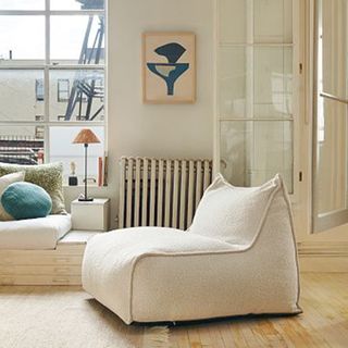 West Elm chunky boucle Dion Chair in modern living room