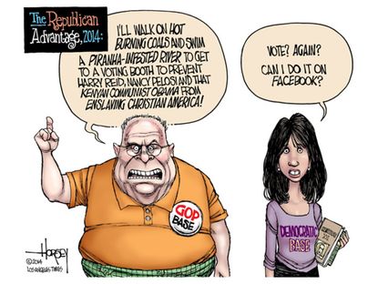 Political cartoon Republican Democrat party base