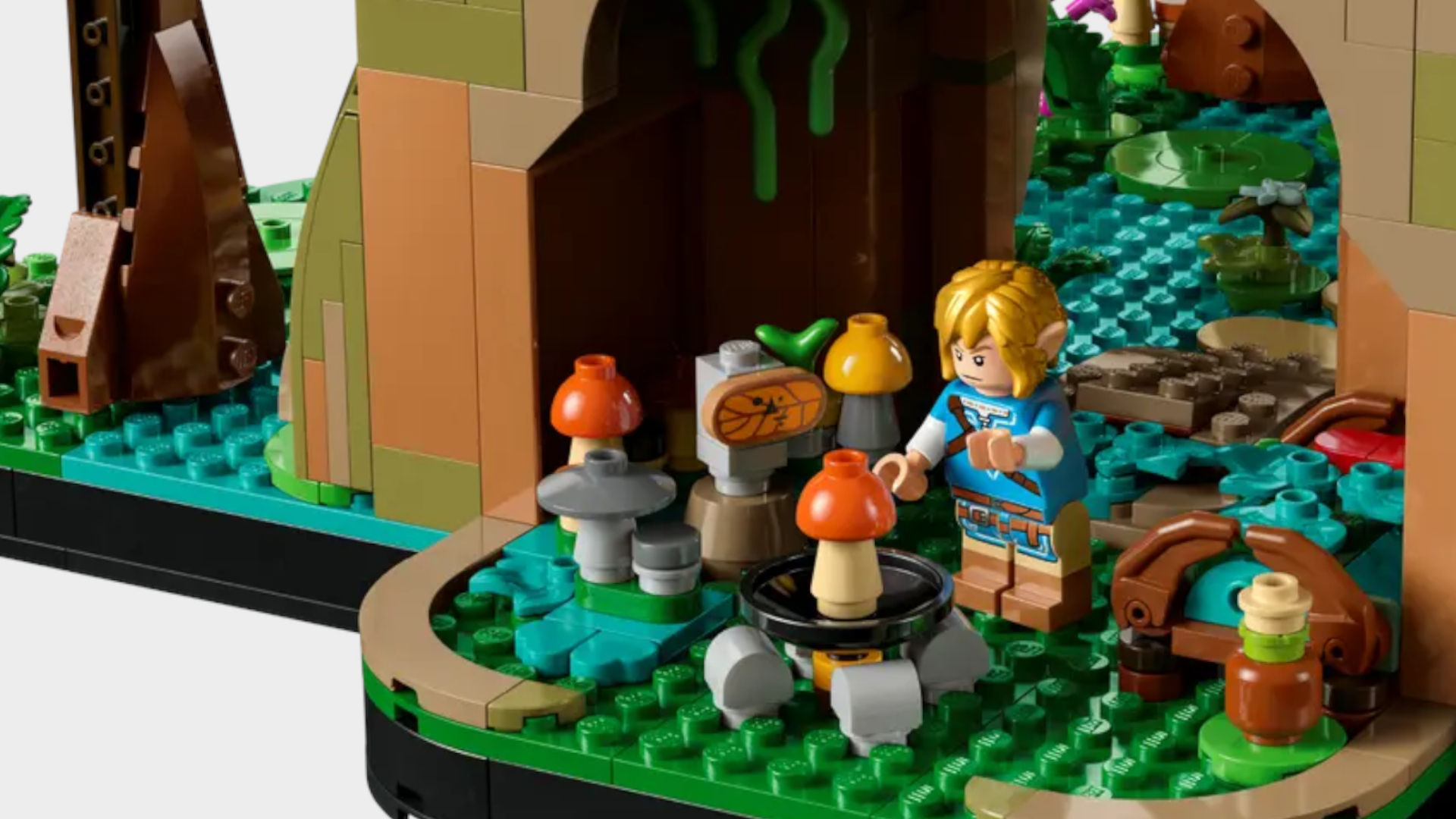 Lego Great Deku Tree closeups showing Link exploring