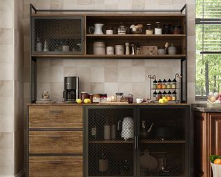 Dark wooden kitchen shelving unit