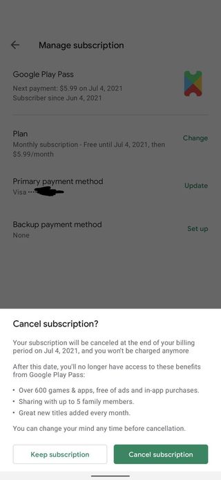 Google Play Pass Cancel