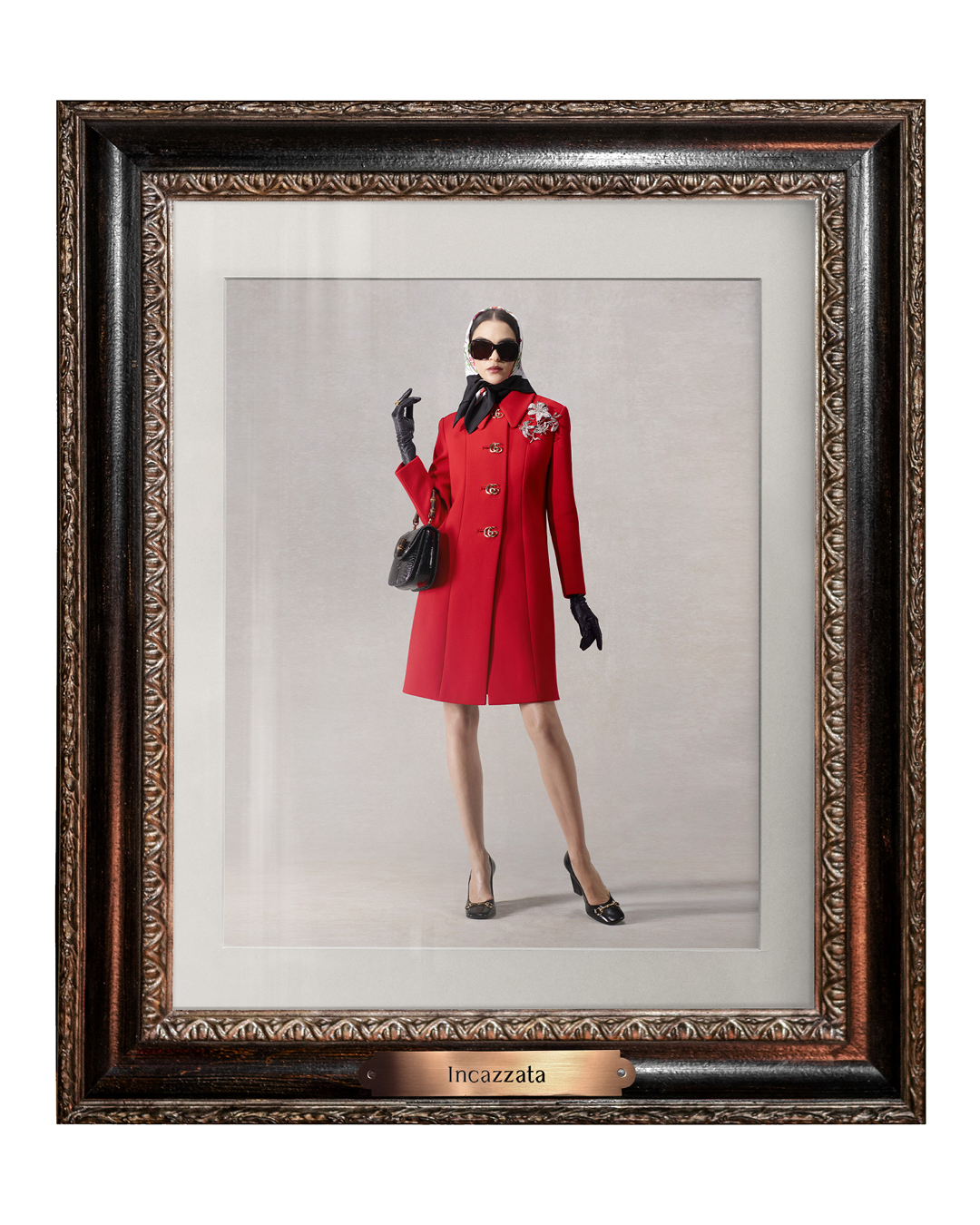 Gucci La Famiglia lookbook red coat headscarf