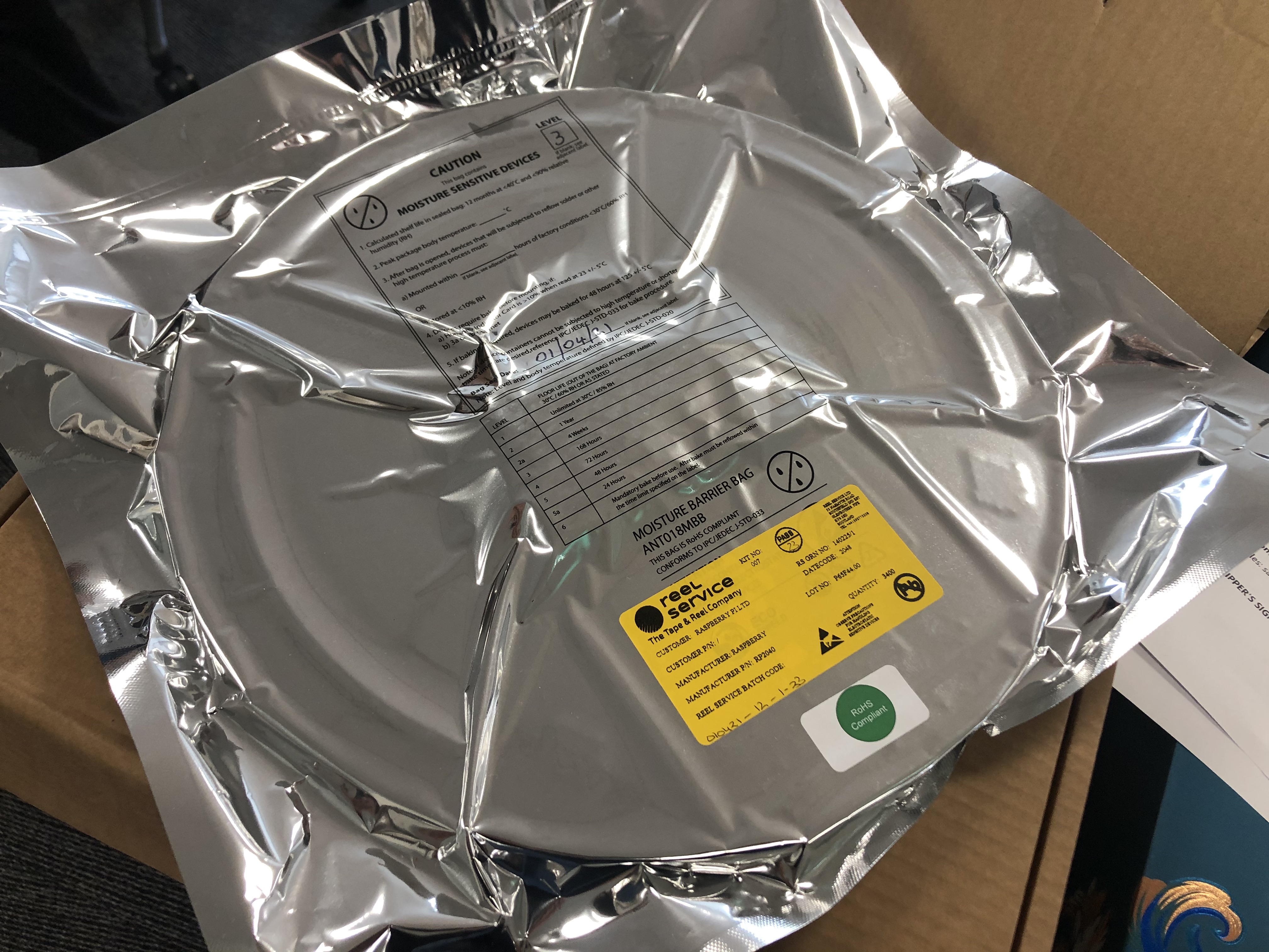 A reel of RP2040 chips