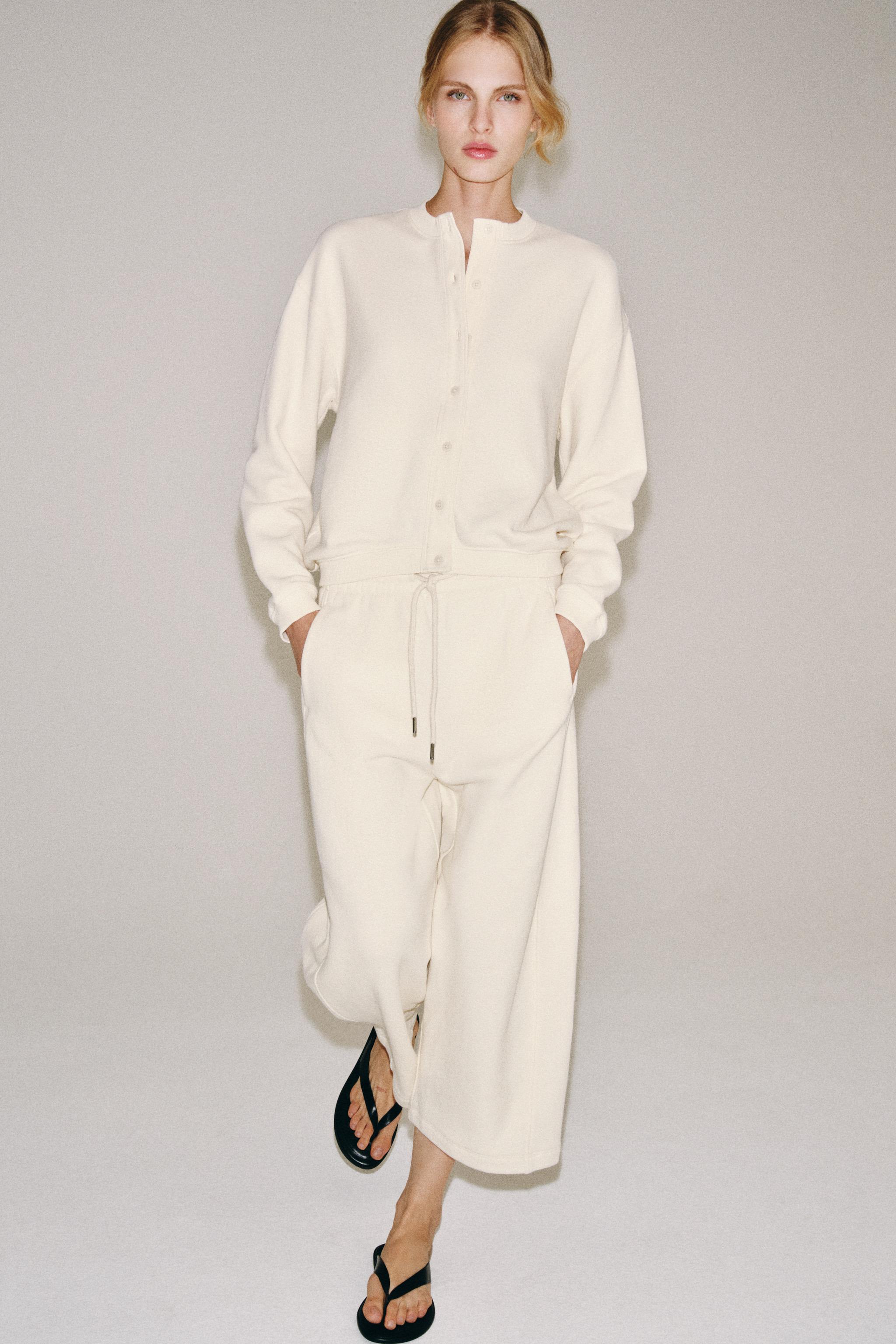 Cotton Button-Up Sweatshirt - Ecru - S