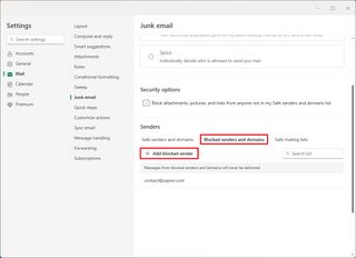 Blocked senders and domains