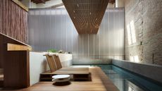 The architect's home features a suspended swimming pool