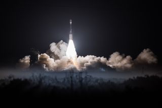 The United Launch Alliance Delta II rocket carrying the Joint Polar Satellite System-1 (JPSS-1) weather satellite for NASA and NOAA lifts off from Space Launch Complex 2 at Vandenberg Air Force Base, California on Nov. 18, 2017.