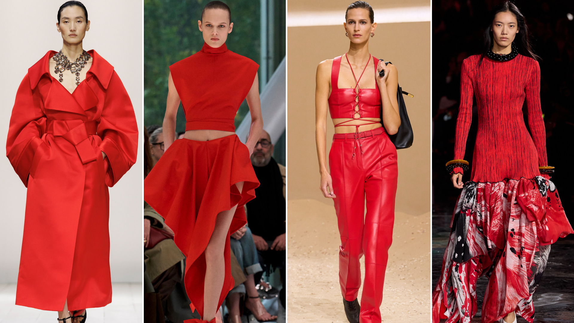 collage of strawberry red on spring 2026 runways