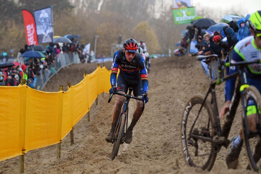 KOKSIJDE BELGIUM NOVEMBER 21 Toon Aerts of Belgium and Team Baloise Trek Lions competes during the 50th Koksijde UCI CycloCross Worldcup 2021 Mens Elite CXWorldCup on November 21 2021 in Koksijde Belgium Photo by Luc ClaessenGetty Images